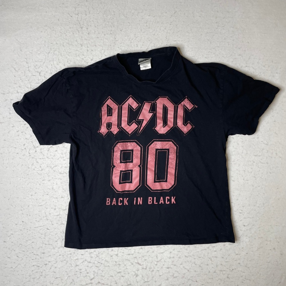 ACDC Back In Black 80 Graphic T-Shirt Mens Large Black Pink Band Tee‎ CA33990